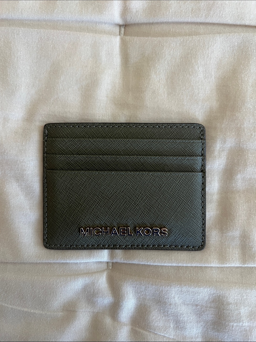 MICHAEL KORS Olive Green Saffiano Leather Card Holder